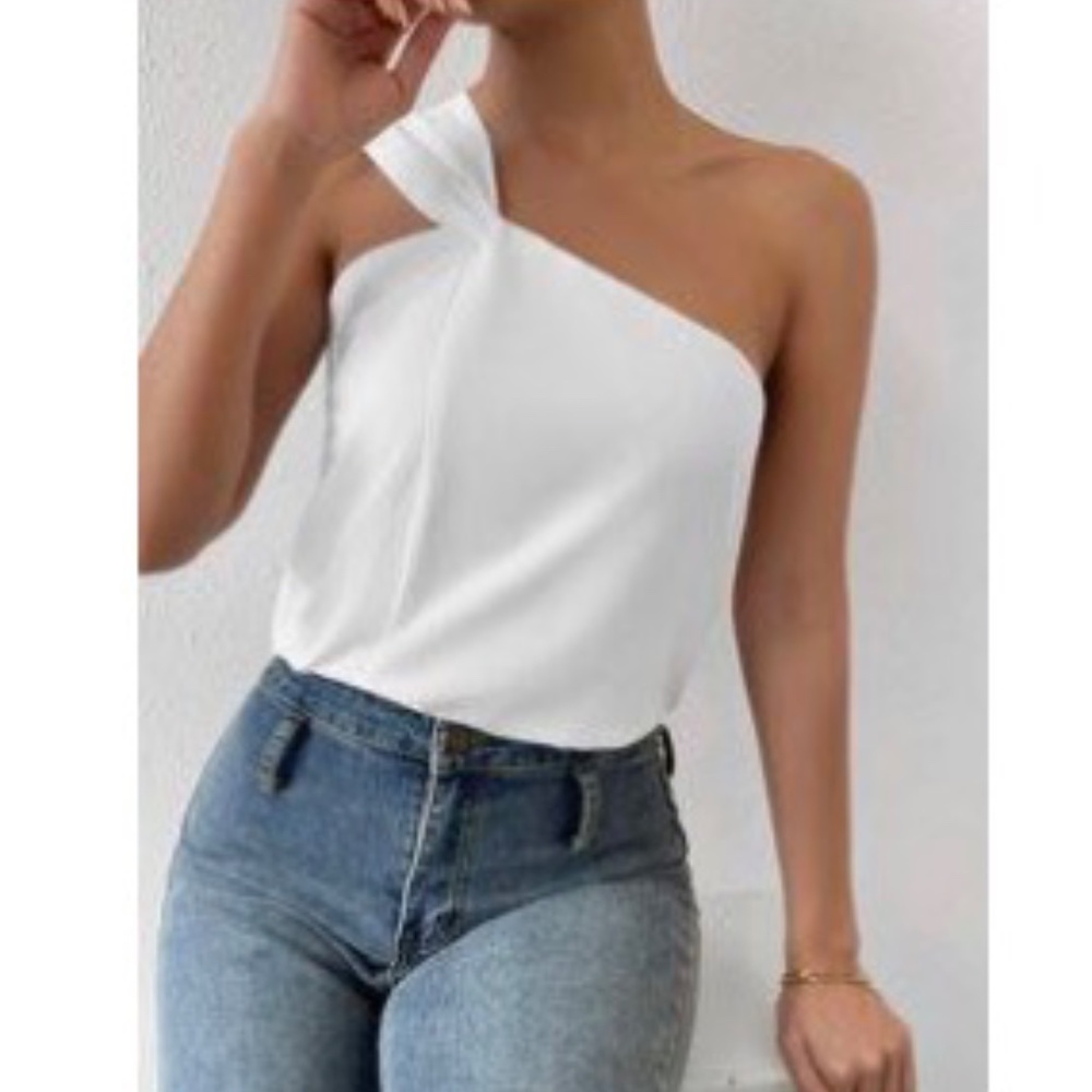 Shein One Shoulder/ Asymmetrical Twist White Top